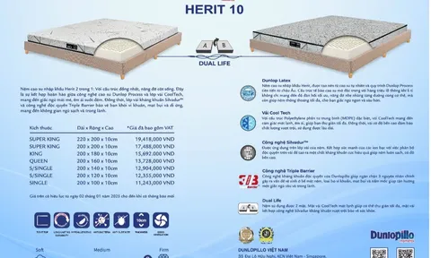 Dunlopillo ra mắt dòng nệm cao su nhập khẩu Herit 10 với công nghệ "Dunlop Process" theo tiêu chuẩn châu Âu